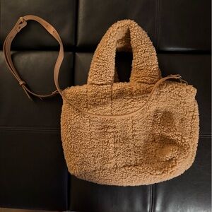Mango Cozy Tan Shearling Tote Bag